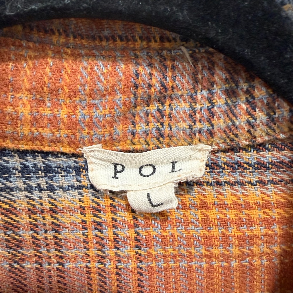 POL Plaid Patchwork Quarter Zip Pullover Orange B… - image 3